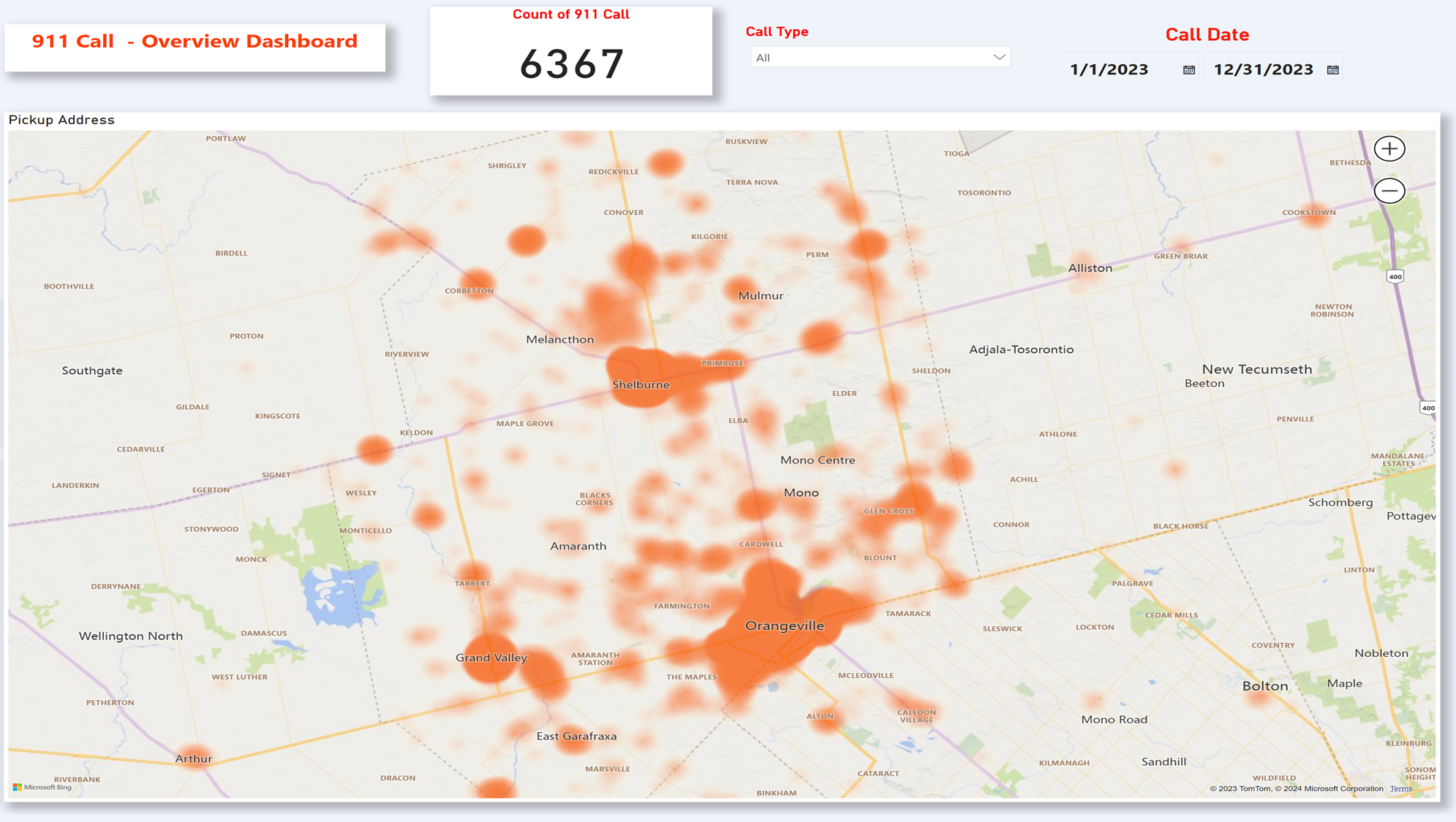 map of 2023 Paramedic call locations