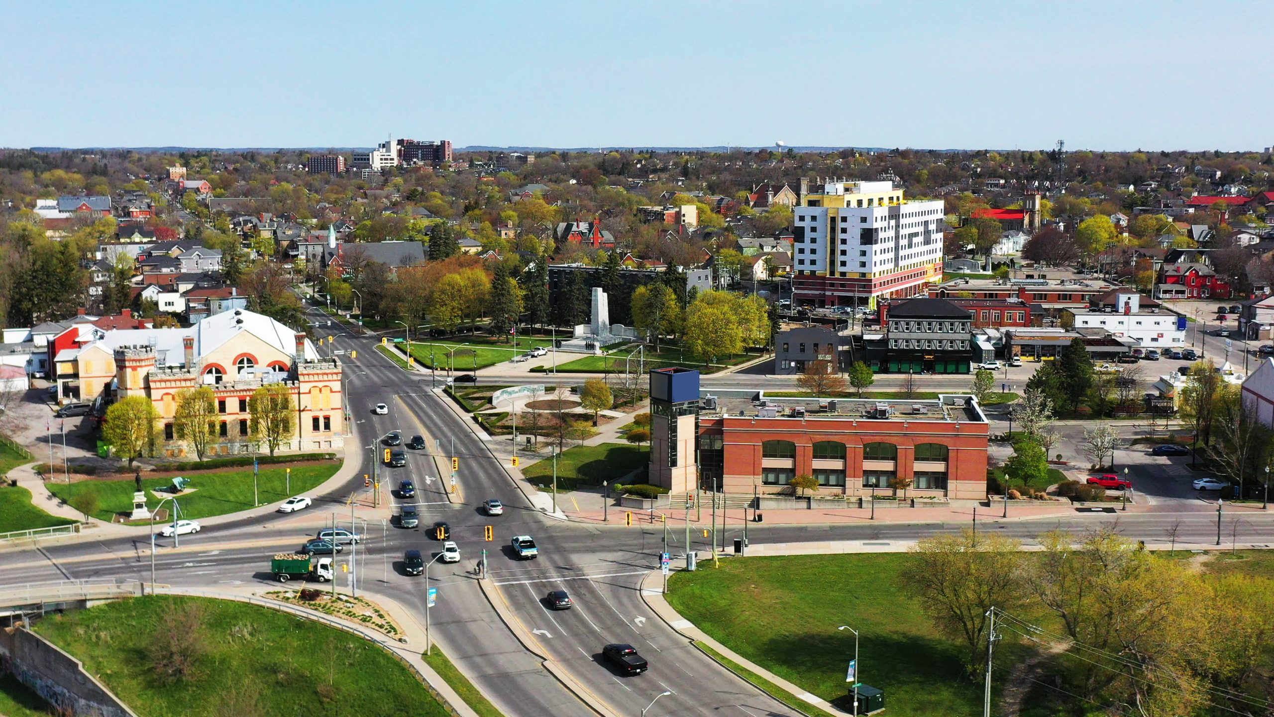 An arial of a road intersection